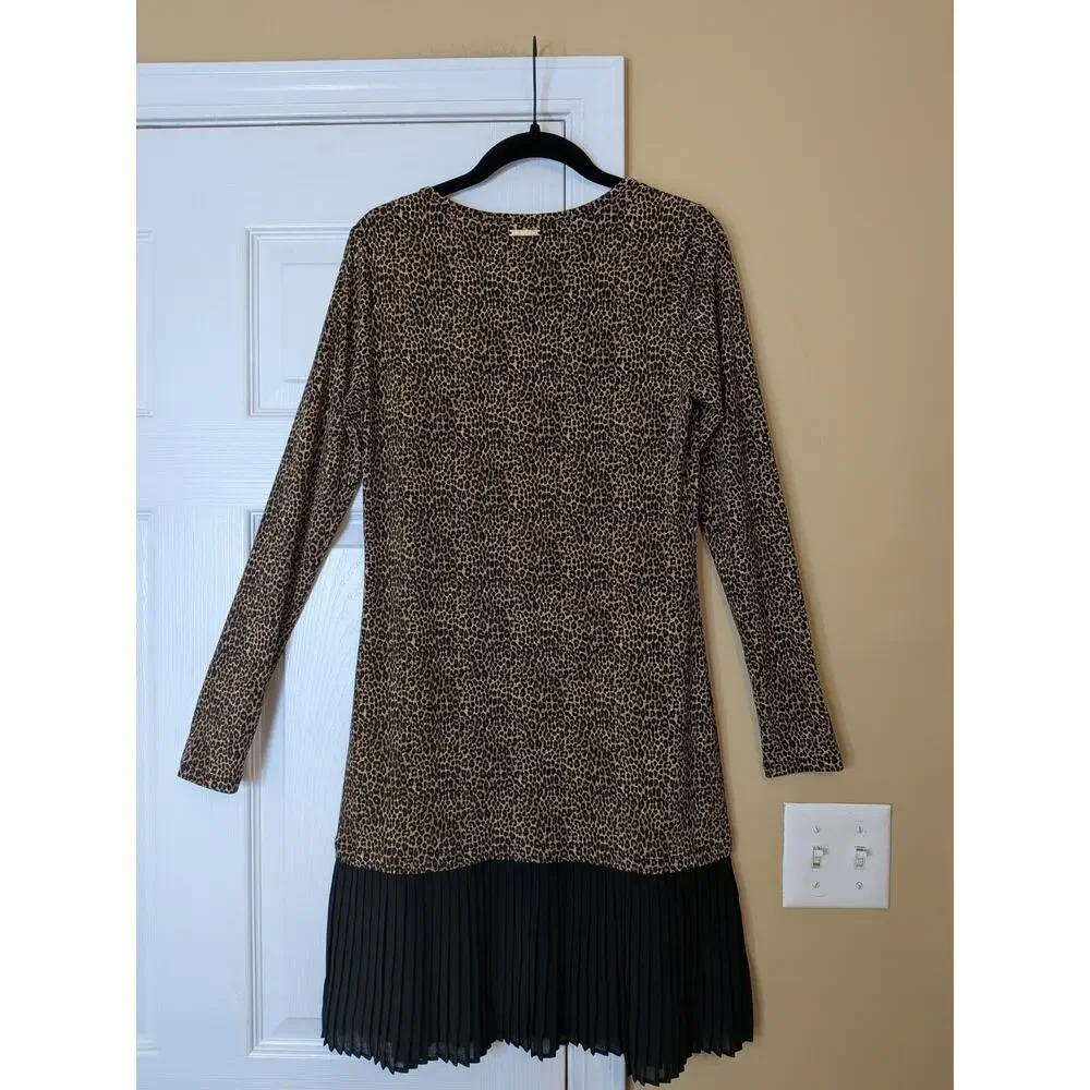 Michael Kors Leopard Print Pleated Hem Dress Dize XS NWT Designer Mini Dress